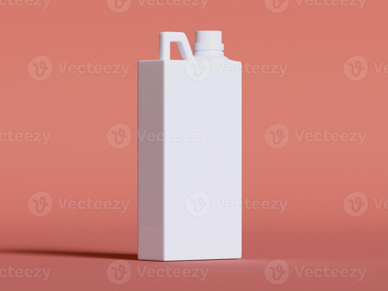 single white plastic canister upright on orange background soft shadows clean product shot photo