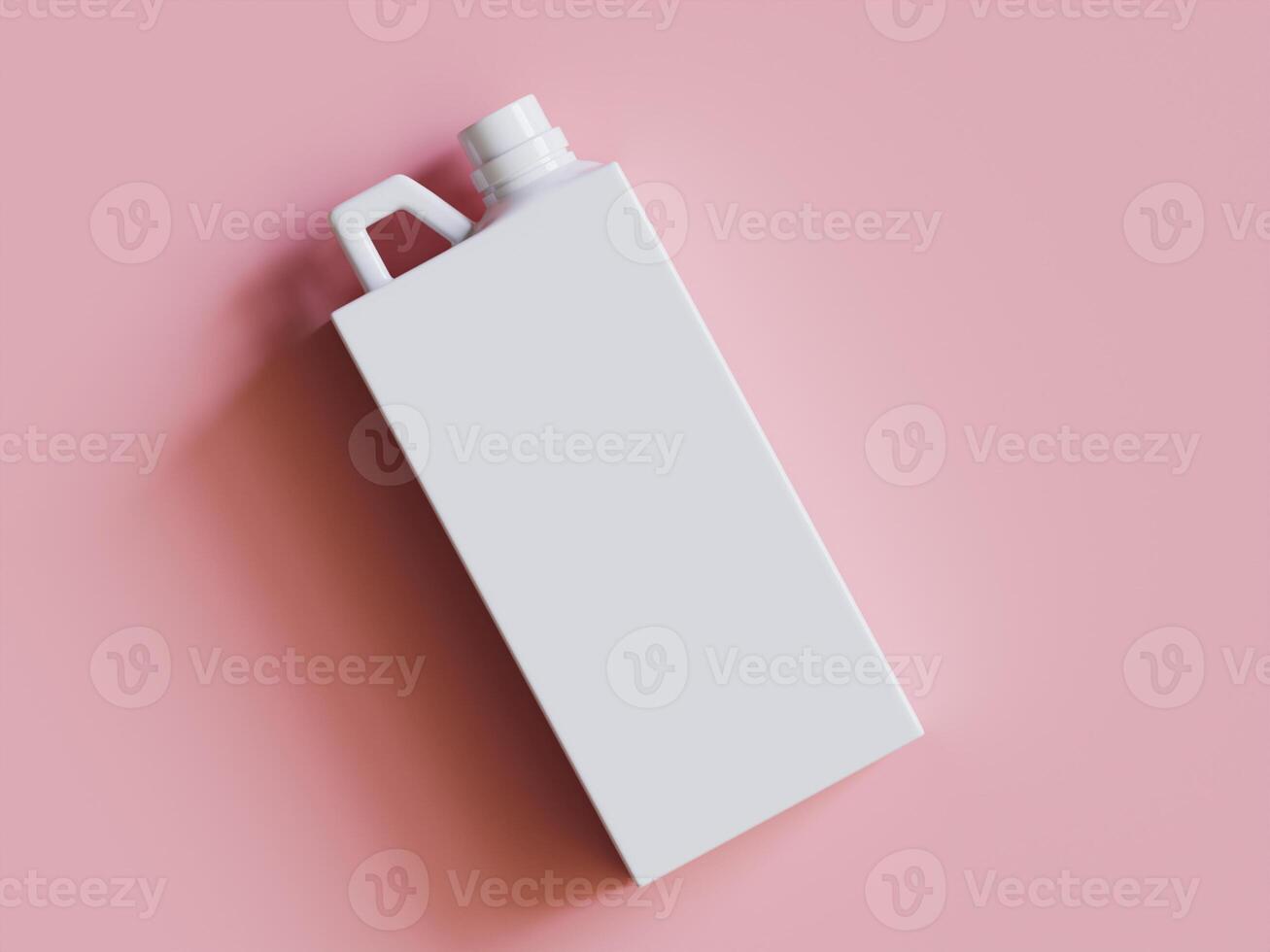 single white plastic canister tilted on soft pink background clean bright product shot photo