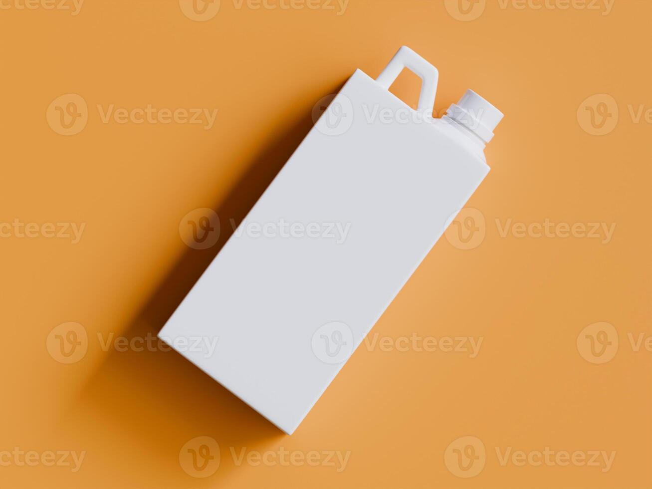 single white plastic canister leaning on orange background bright lighting soft shadow photo
