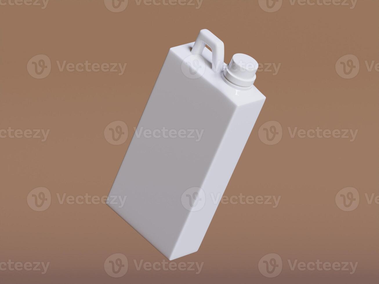 single white plastic canister tilted on brown background soft shadow even bright lighting photo