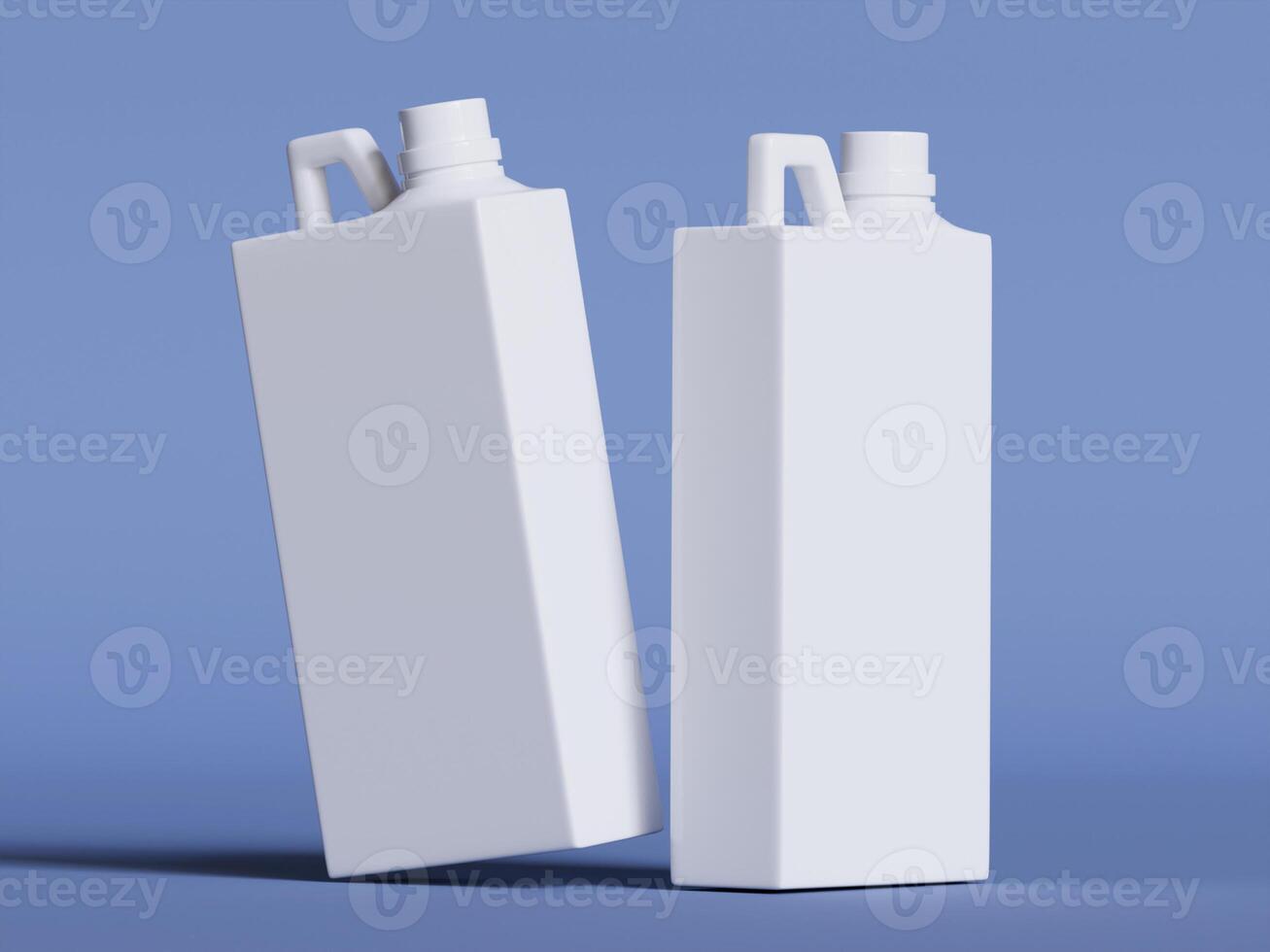 two white plastic canisters upright on light blue background soft shadows clean product photo