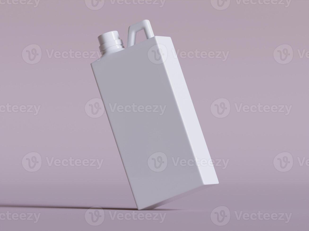 single white plastic canister slightly tilted on soft purple background bright even lighting photo