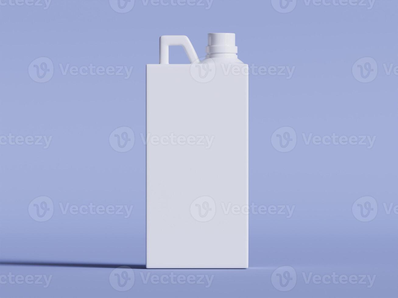single white plastic canister upright on light blue background soft shadows clean product shot photo
