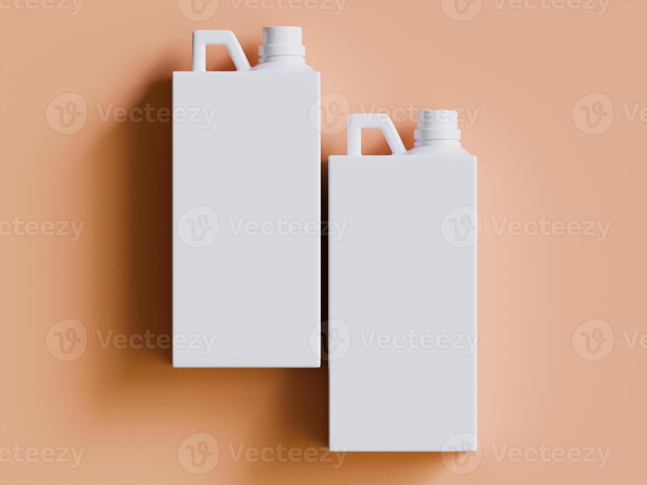 two white plastic canisters standing upright on soft orange background even lighting product photo