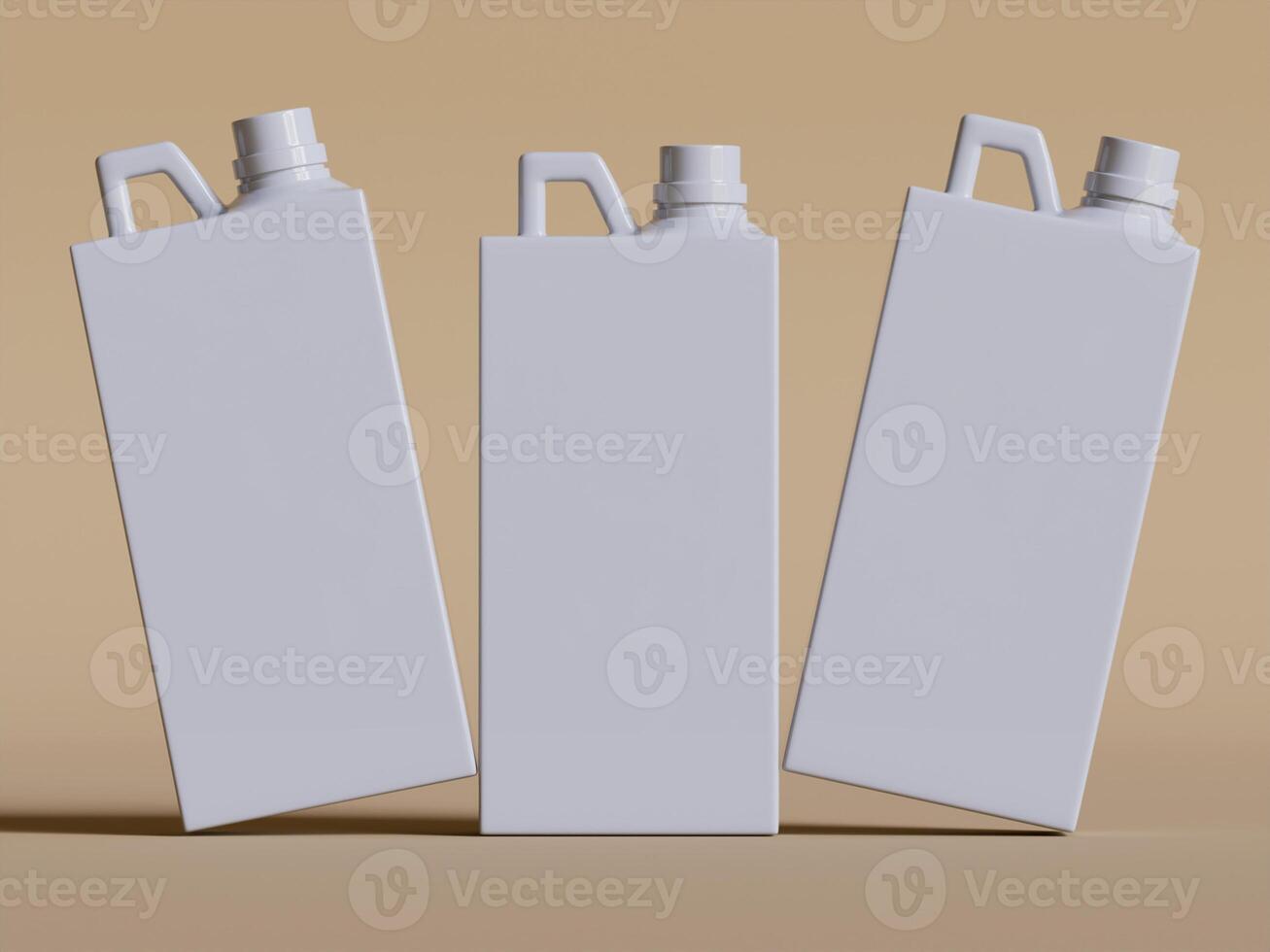 two white plastic canisters with caps upright on light brown background soft shadows clean photo