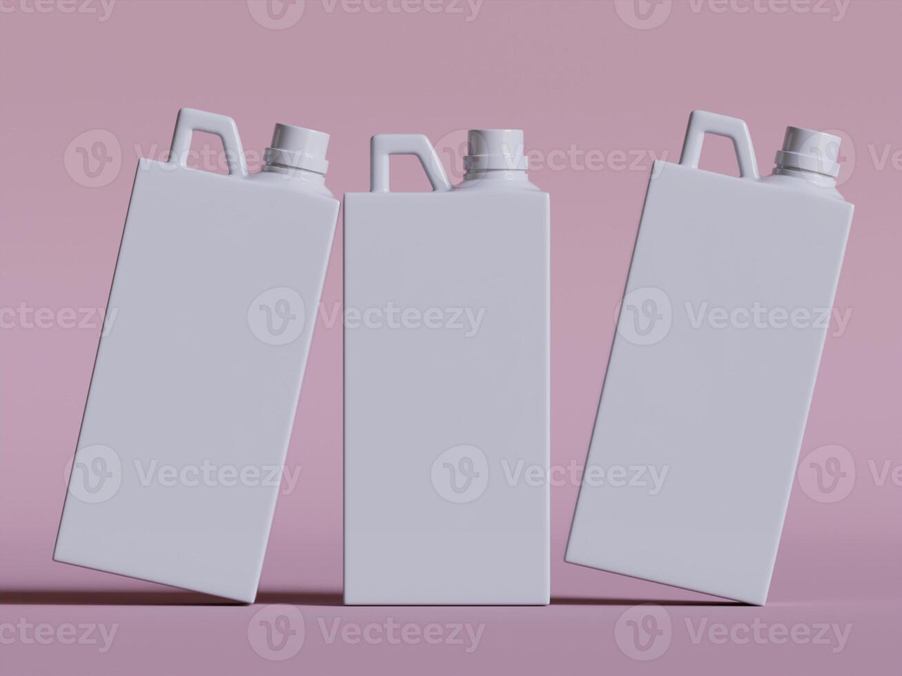 two white plastic canisters standing upright on soft pink background bright lighting clean product photo