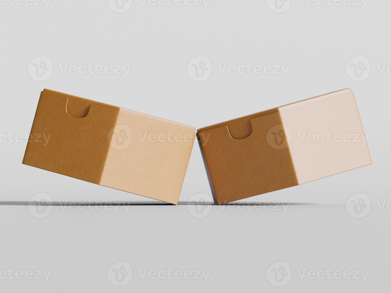 two rectangular cardboard boxes separated slight angle soft light brown clean background photo