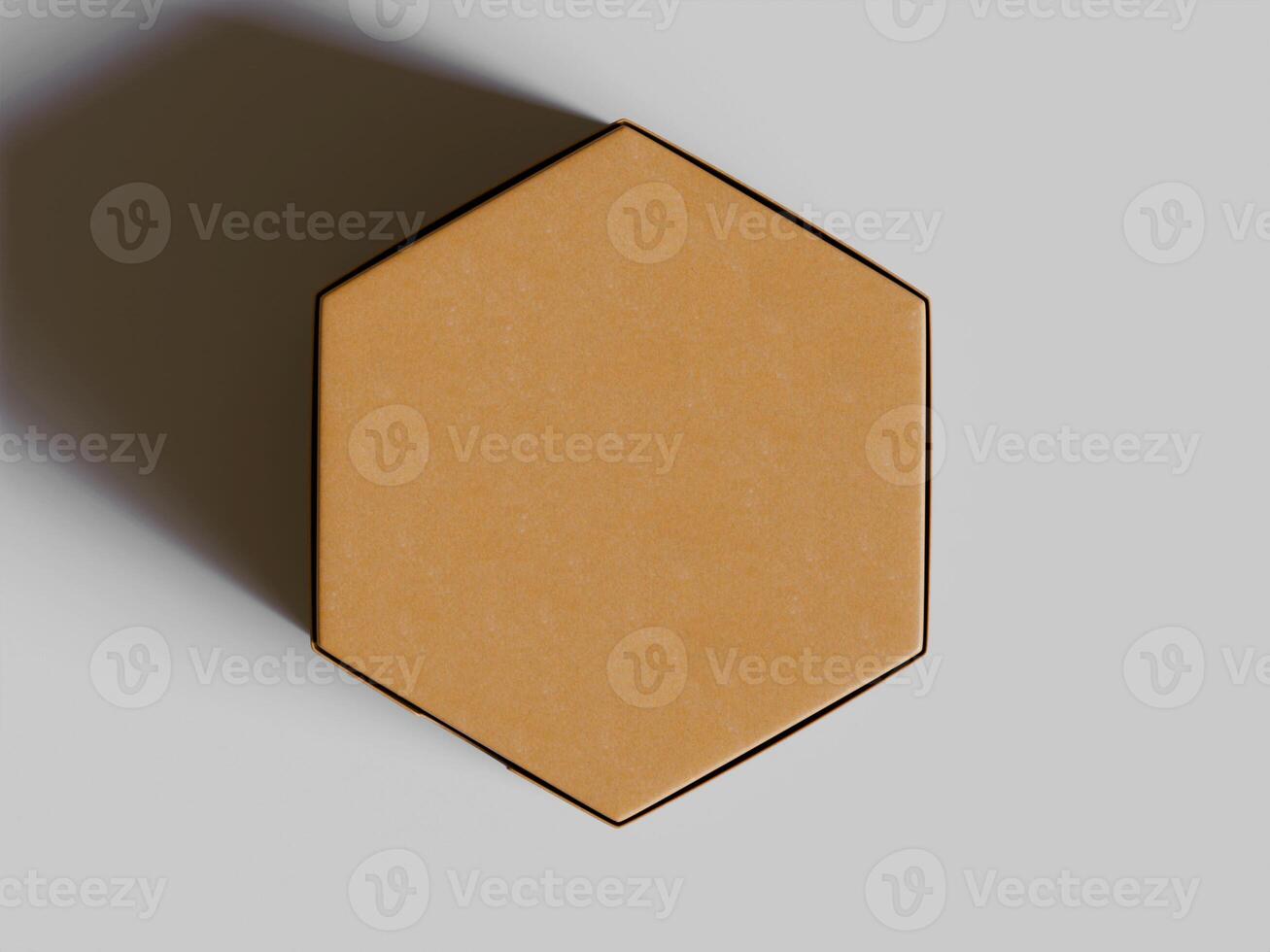 hexagon cardboard box top down view flat surface soft shadow clean background brown texture photo
