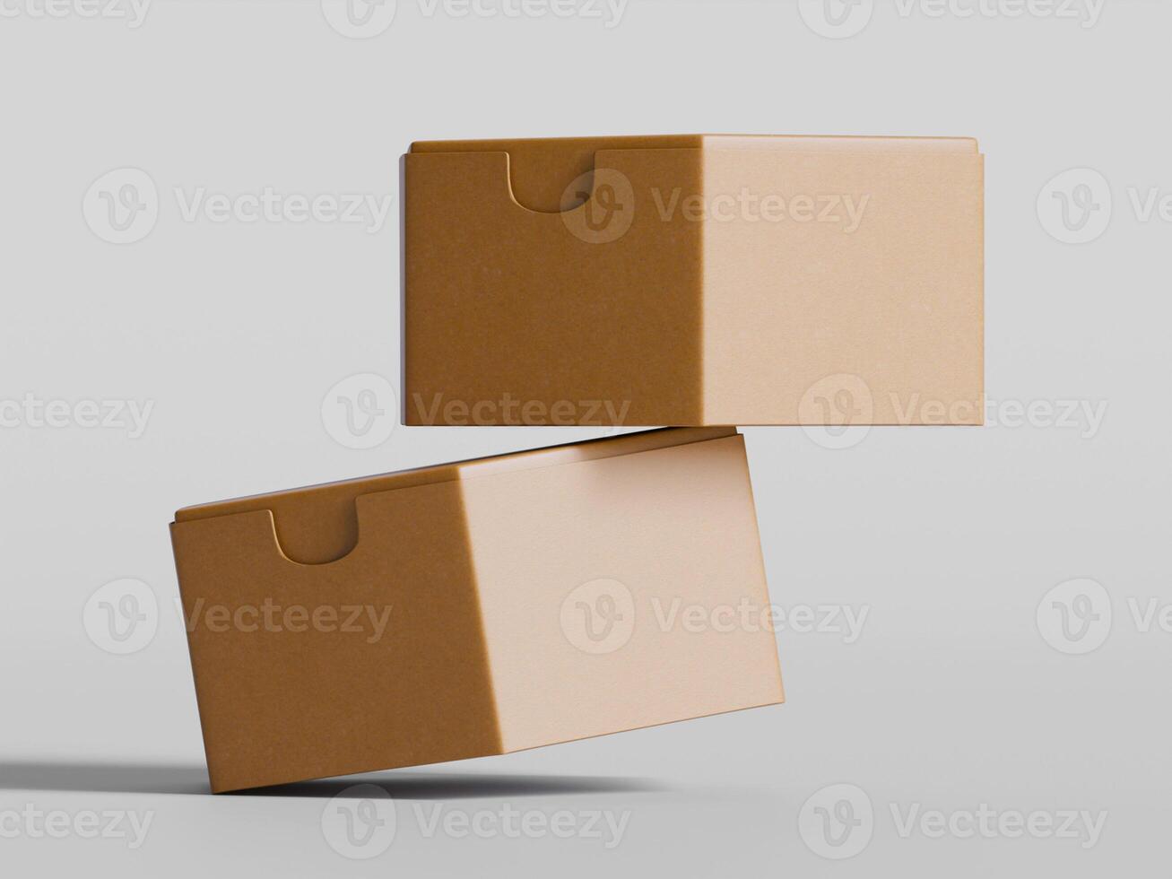 two rectangular cardboard boxes stacked vertically soft light brown texture clean background photo