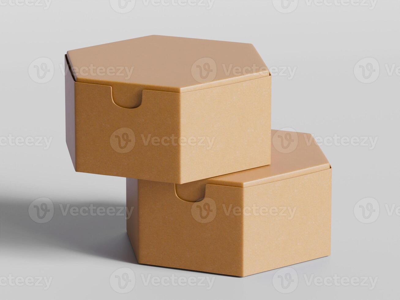 stacked hexagon cardboard boxes brown surface clean background soft shadows minimal design photo