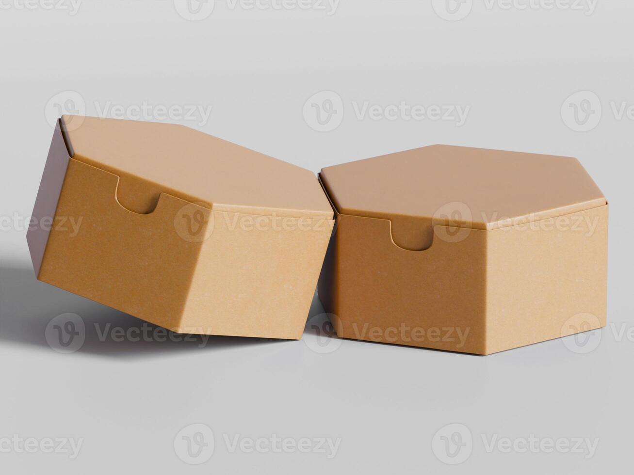 two hexagon cardboard boxes angled together slightly leaning brown cardboard clean surface photo