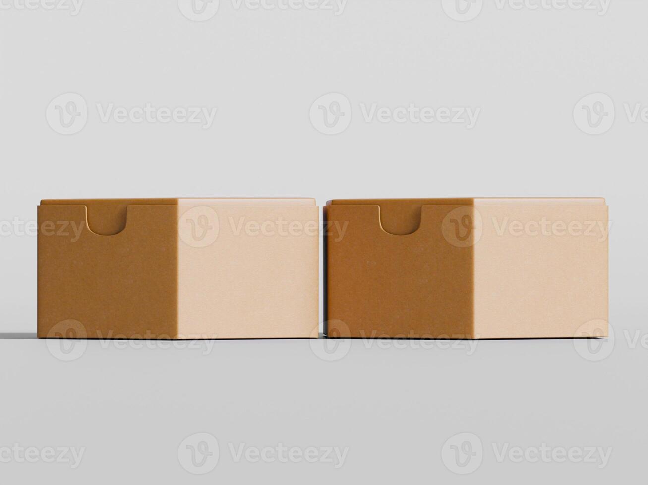 two rectangular cardboard boxes side by side clean background soft shadows brown texture photo