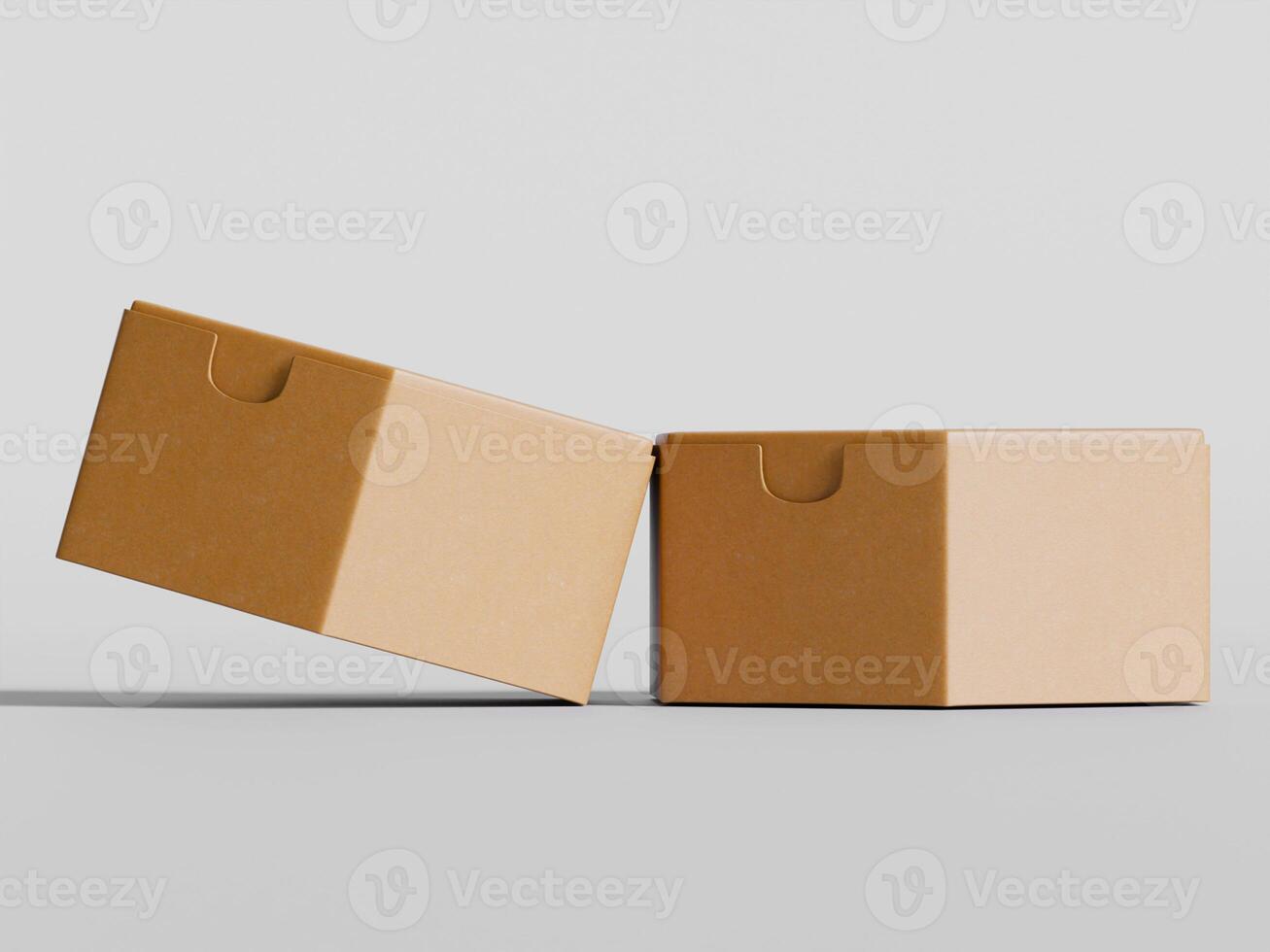 two rectangular cardboard boxes side by side slight angle soft light clean background brown photo