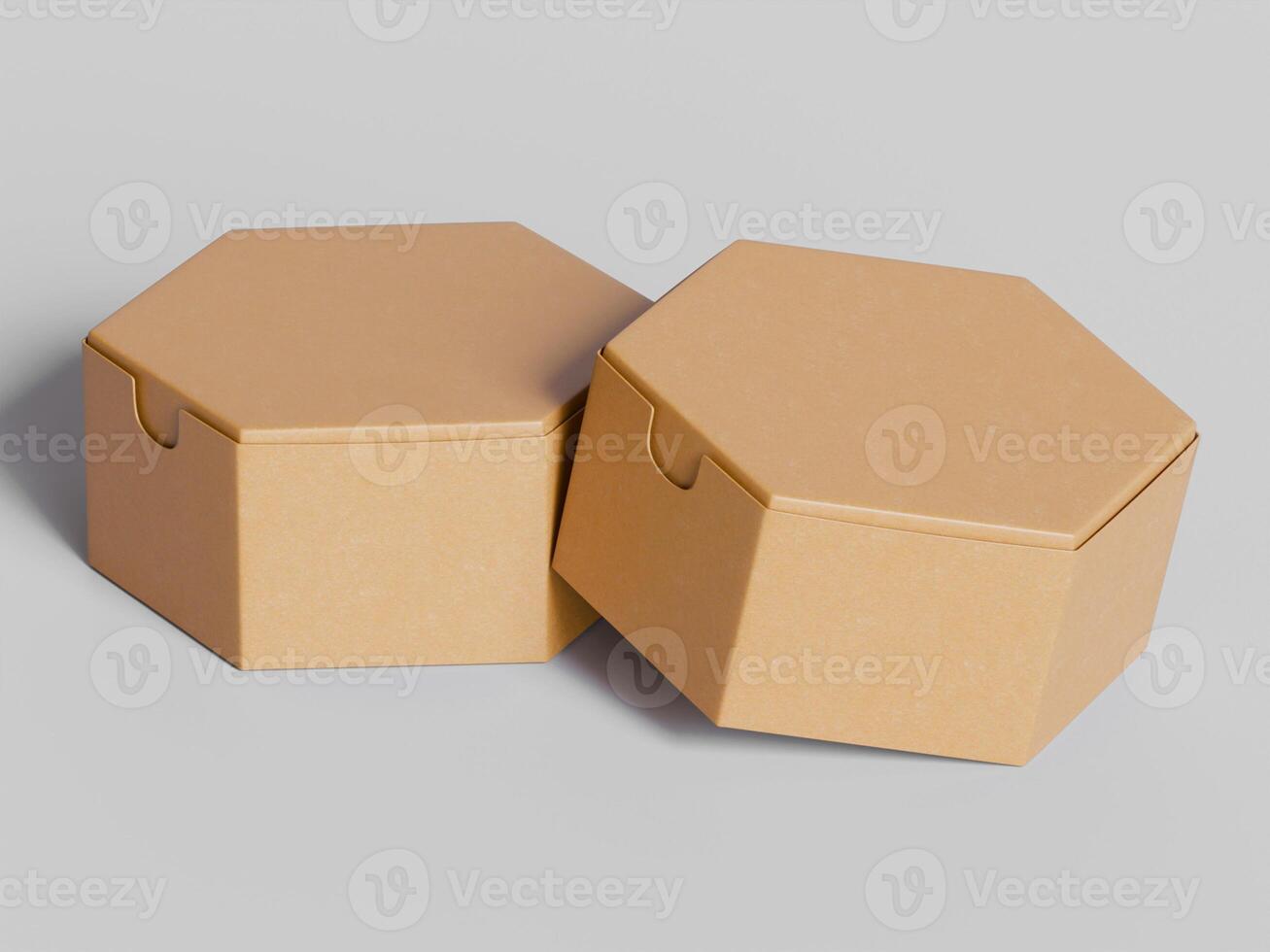two hexagon cardboard boxes slightly overlapping clean brown design soft light shadows photo