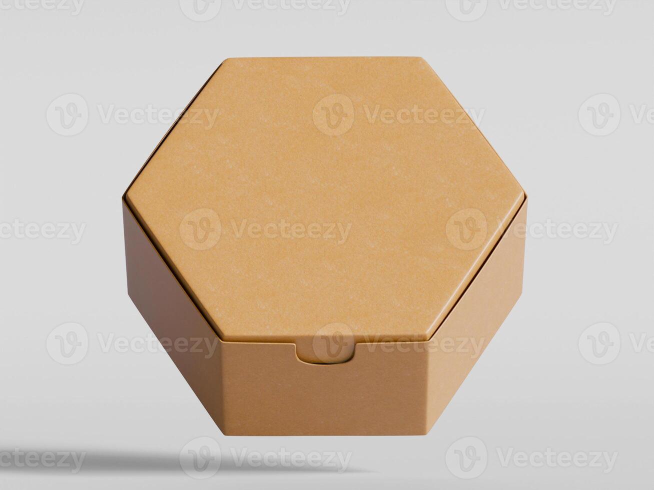 single hexagon cardboard box lid closed brown texture soft shadows minimal background photo