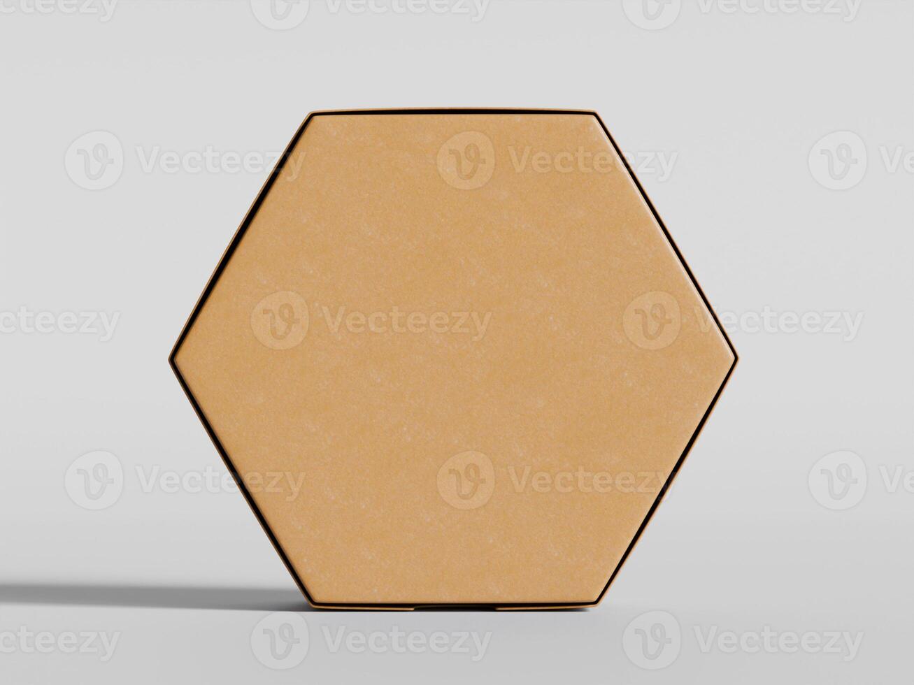 single hexagon cardboard box flat on surface minimal soft light neutral background photo