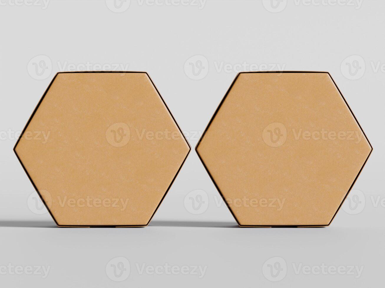 two hexagon cardboard boxes standing side by side flat on surface clean lighting photo