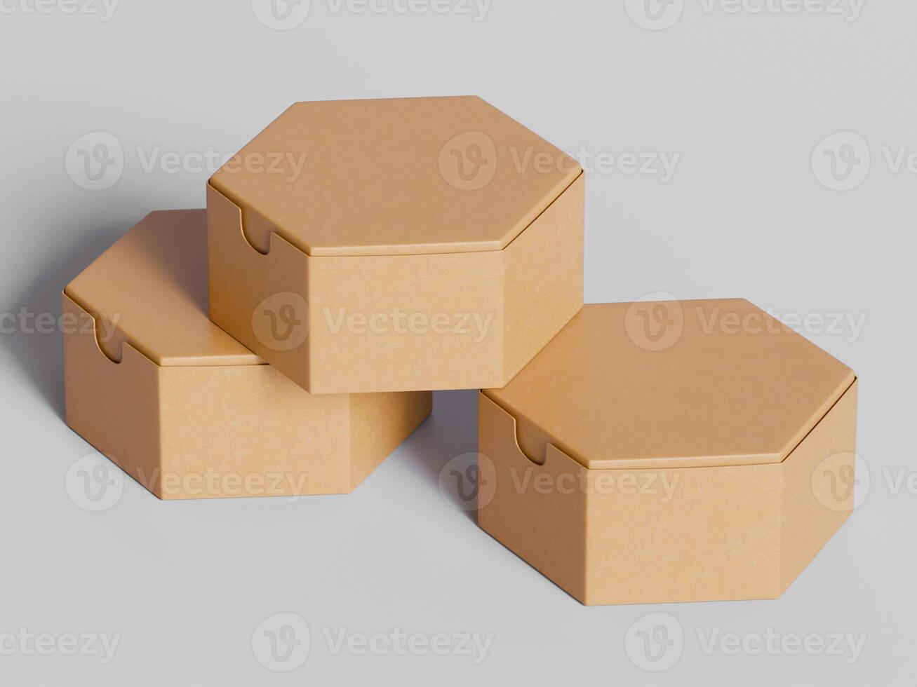 stacked hexagon cardboard boxes brown texture soft shadows on neutral surface photo
