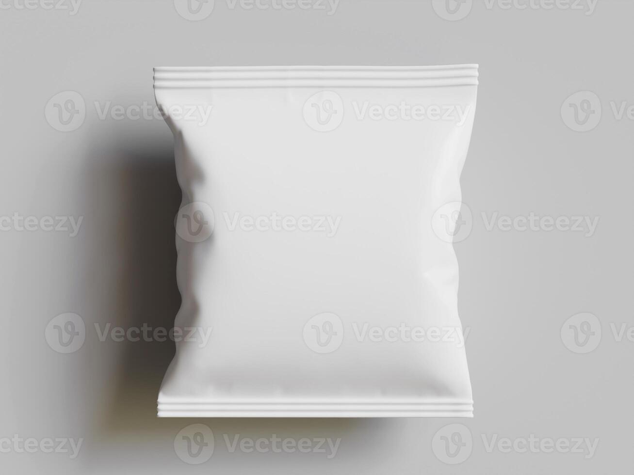 single white snack bag centered soft grey background clean minimal packaging photo