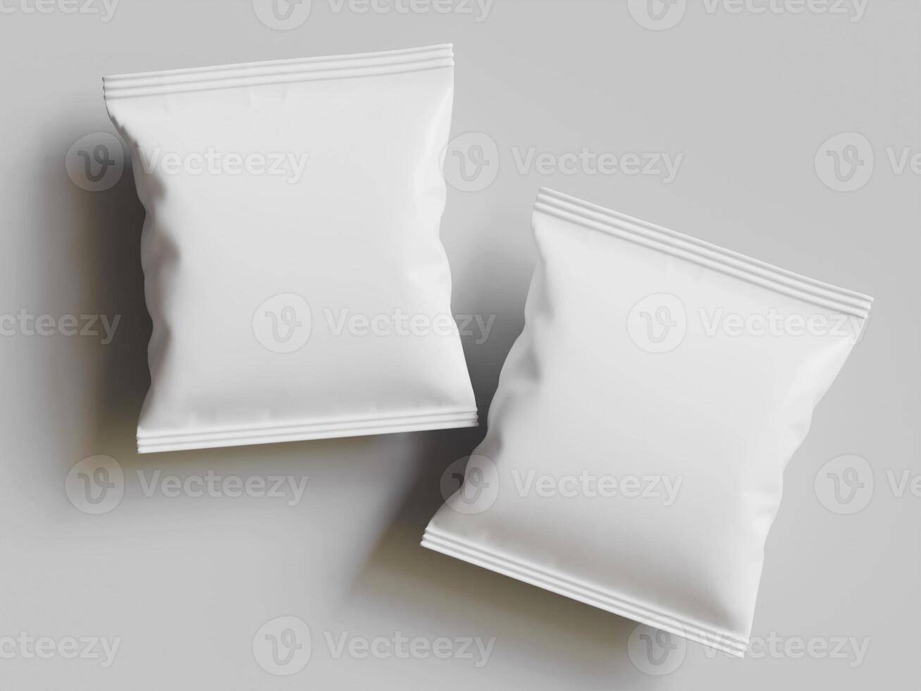 two white snack bags soft grey background slightly overlapping simple view photo
