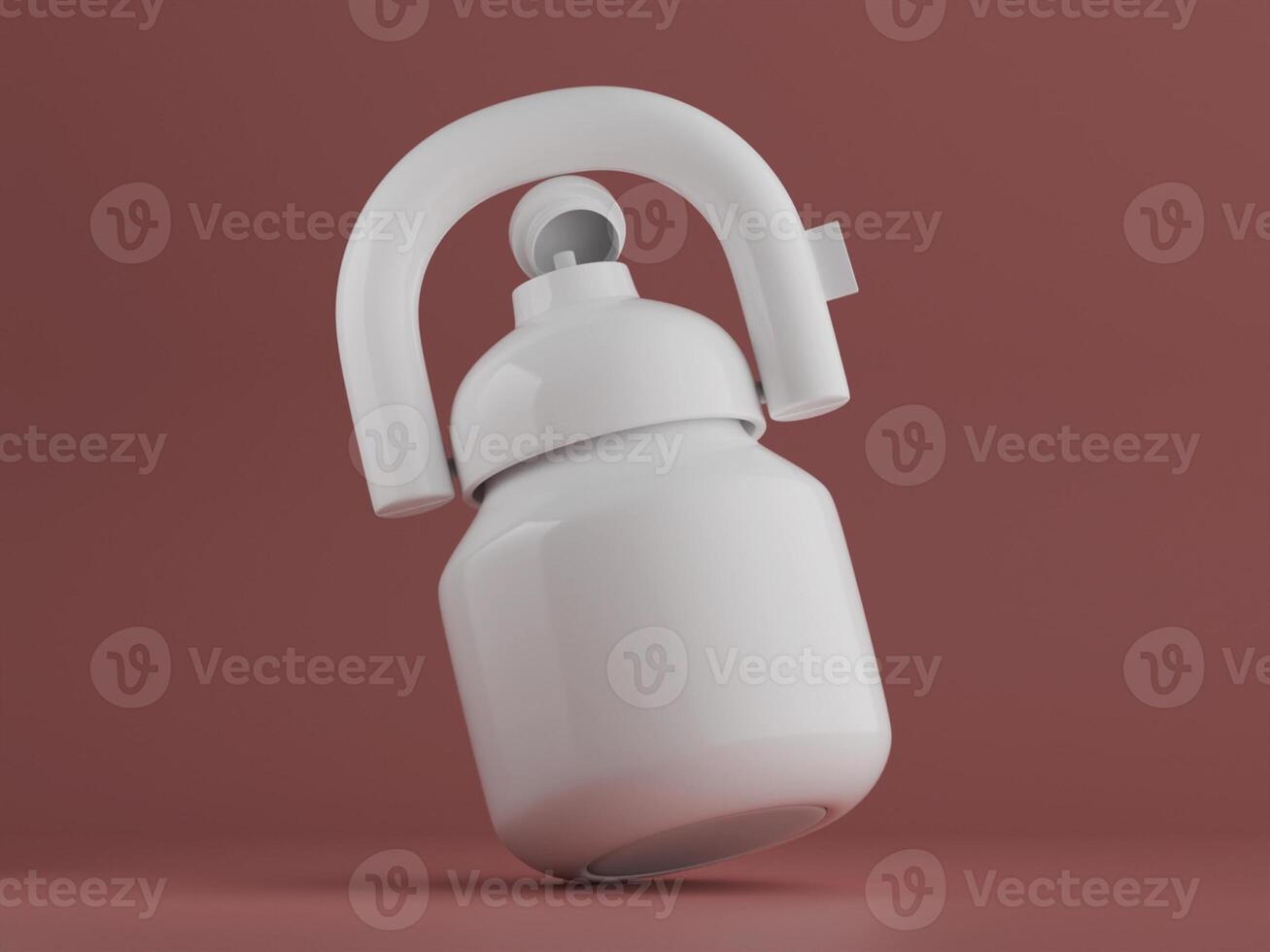 white insulated kettle tilted on side soft brown background clean modern design smooth surface photo