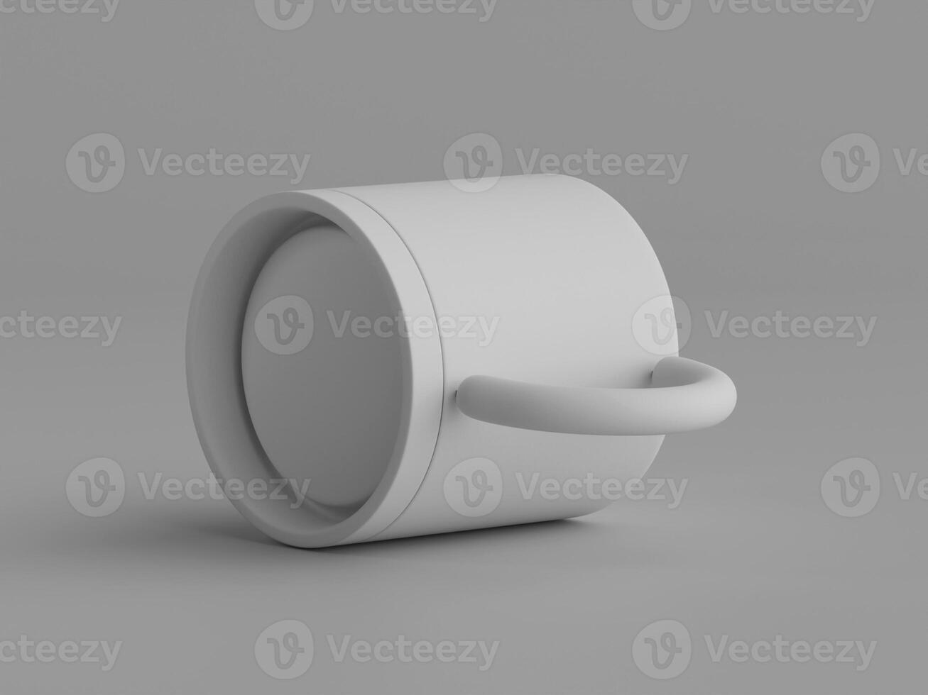single plain mug lying on side handle facing up soft shadows grey background photo