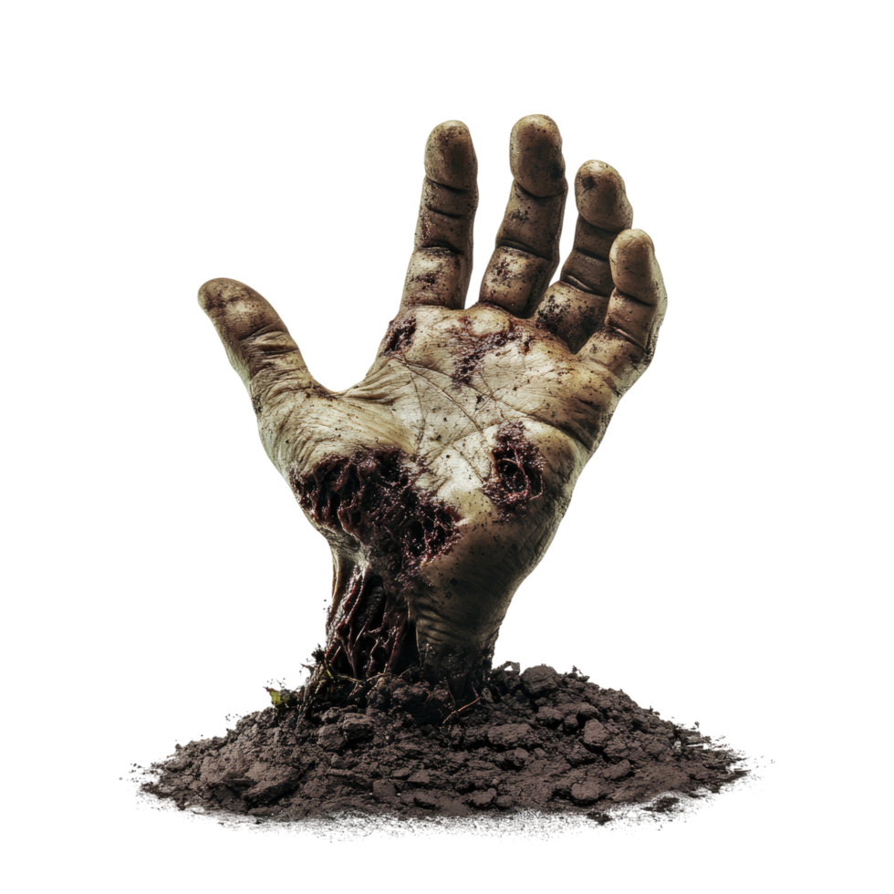 a zombie hand with its hand in the dirt png