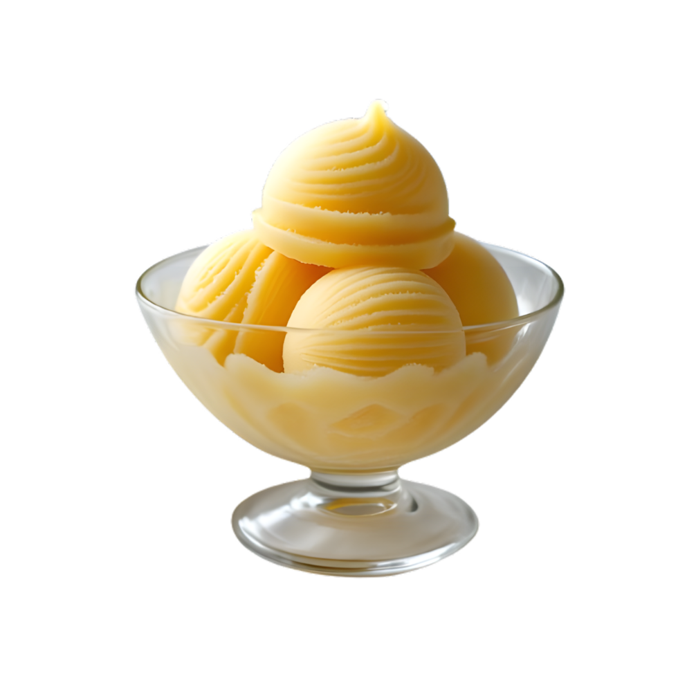 Delicious mango ice cream scoops with a bowl png