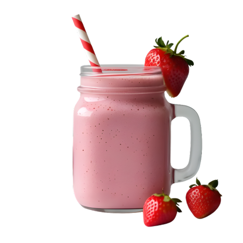 Refreshing Strawberry Smoothie in jar with Straw png