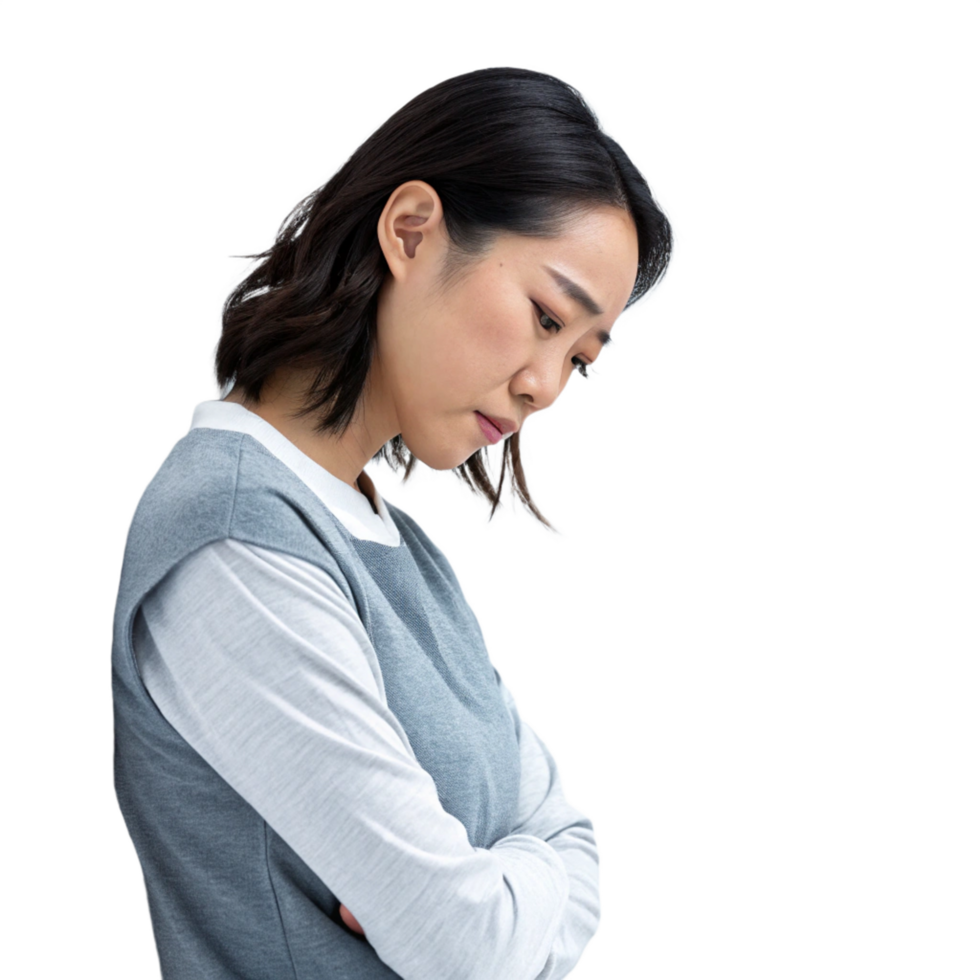 unhappy asian ,girl disappointed isolated on transparent background png