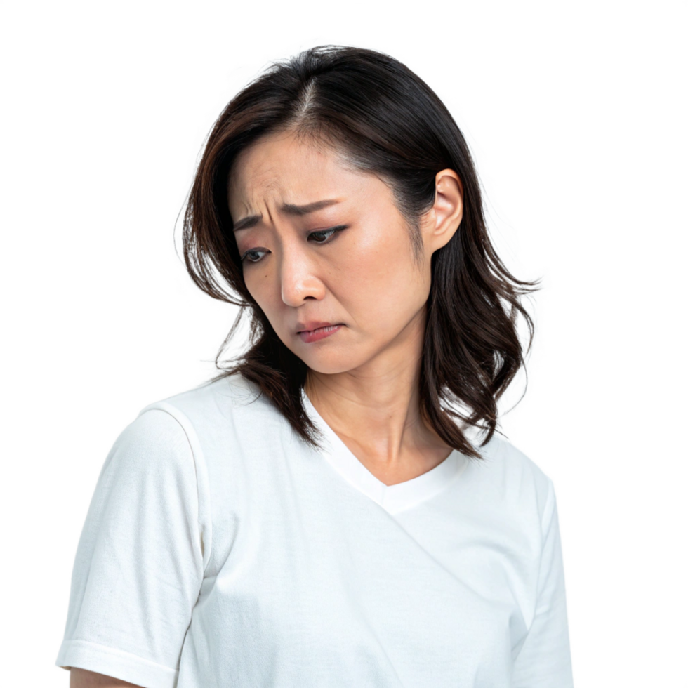 unhappy asian young girl disappointed isolated on transparent background png