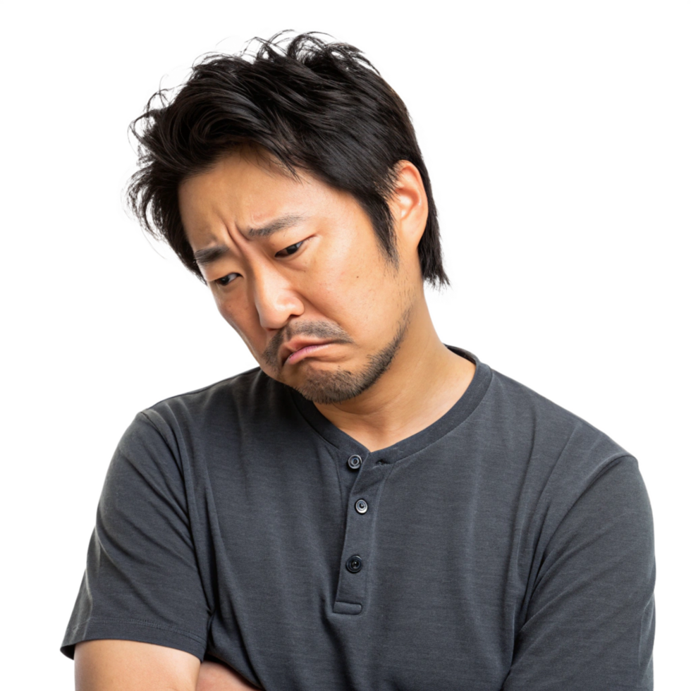 unhappy asian man boy disappointed isolated on transparent background png