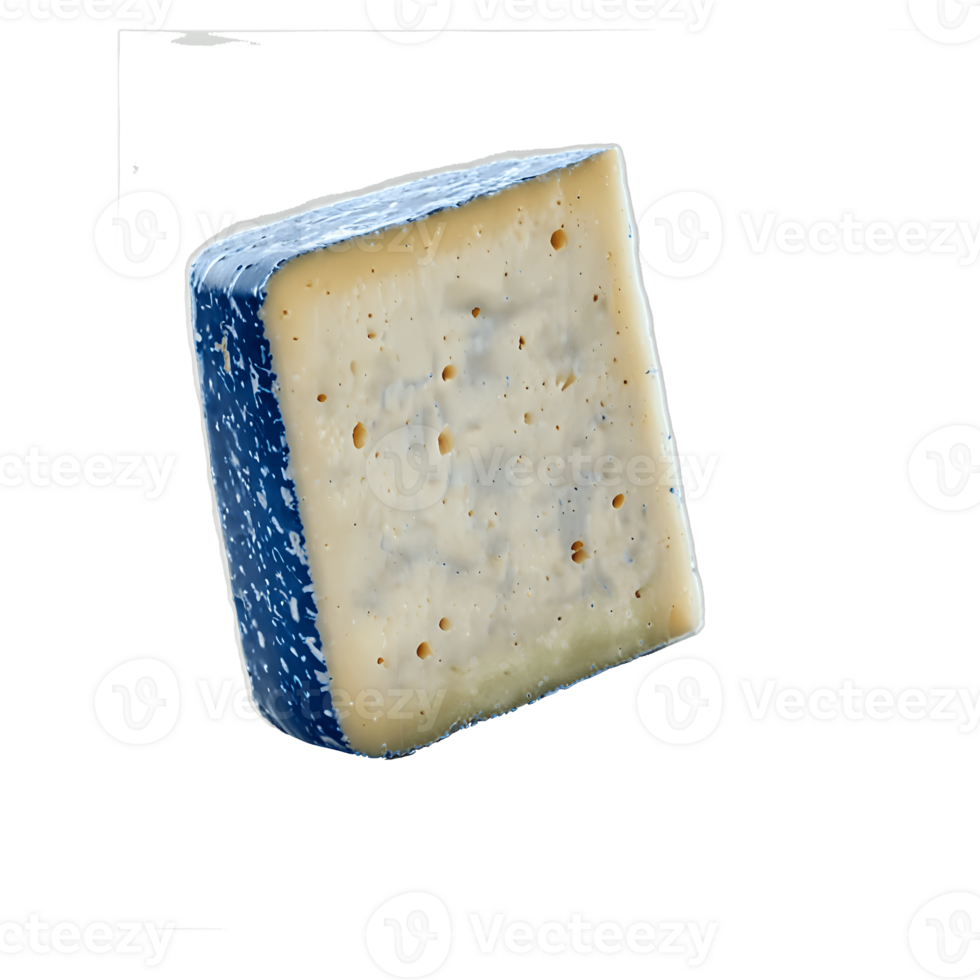 Close-up of a wedge of blue cheese with a blue rind and creamy texture. Isolated on a transparency background. Concept of gourmet food and dairy products png