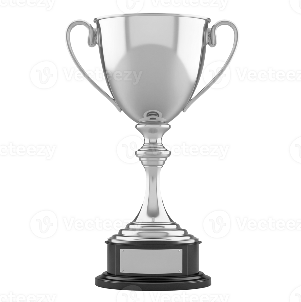 A silver trophy with two handles png