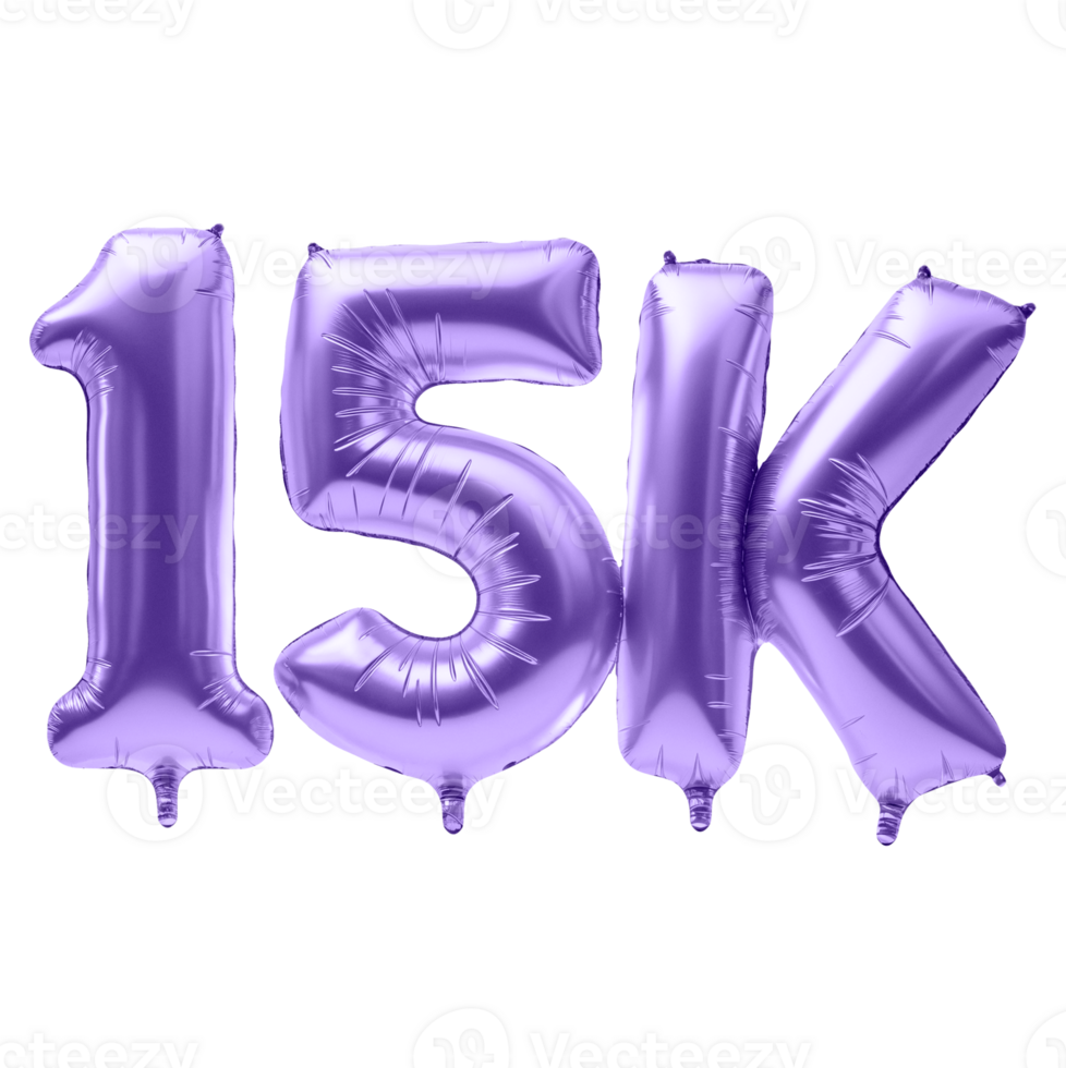 Three lavender foil balloons spelling out 15K. png