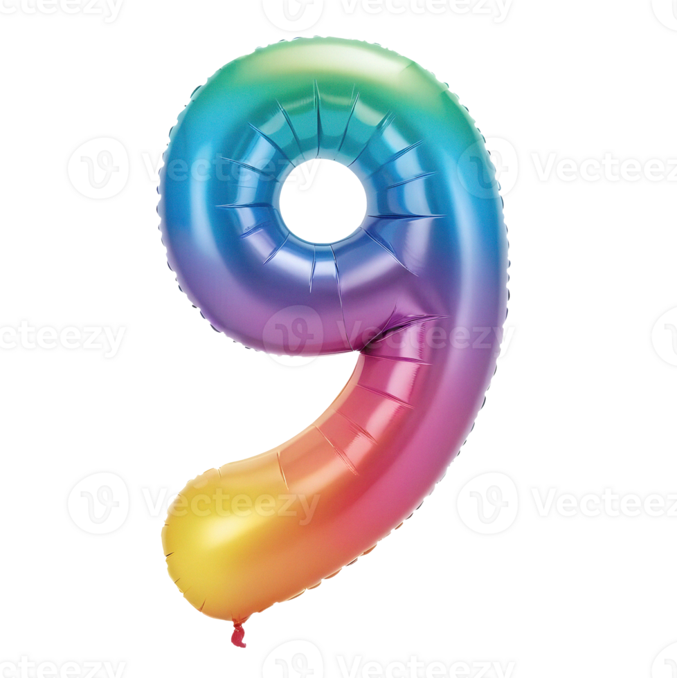 a colorful number nine balloon with a balloon sticker attached to it png