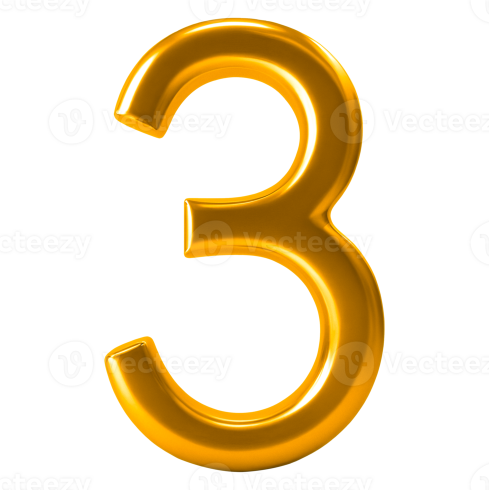 a golden number three on a transparent background png