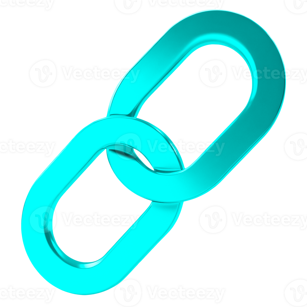 A turquoise 3D rendering of two linked chain links. png