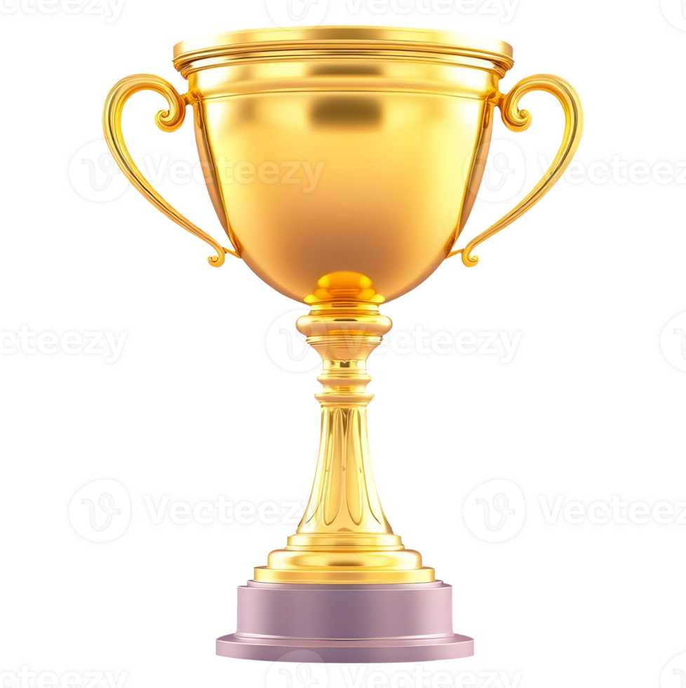 A gleaming golden trophy stands on a mauve base. png