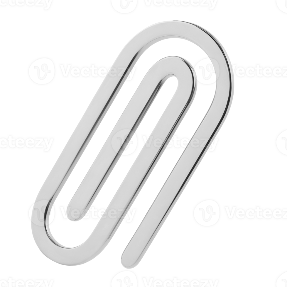 A metallic paperclip is shown in a 3D-style rendering. png