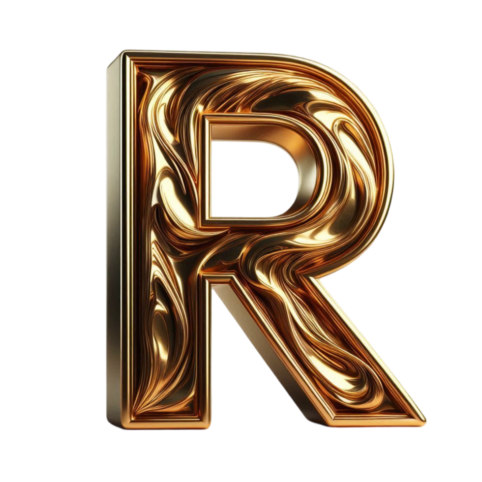 Shiny Gold Chrome Letter R 3D Typography png