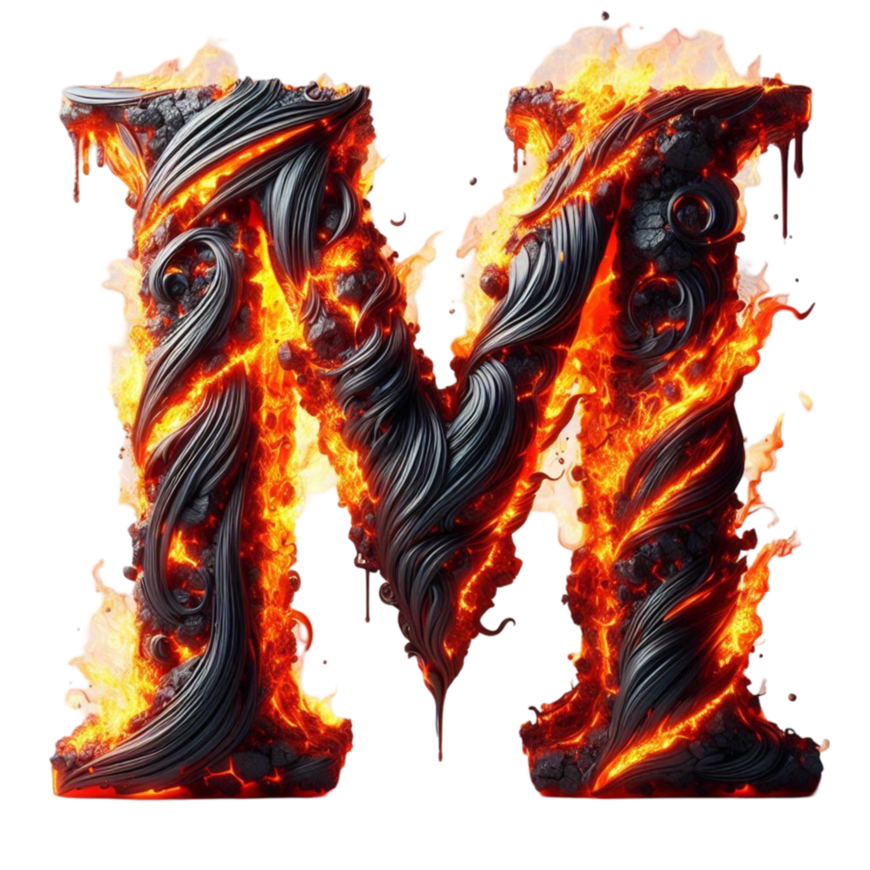 3D Flaming Letter M with Sparks png