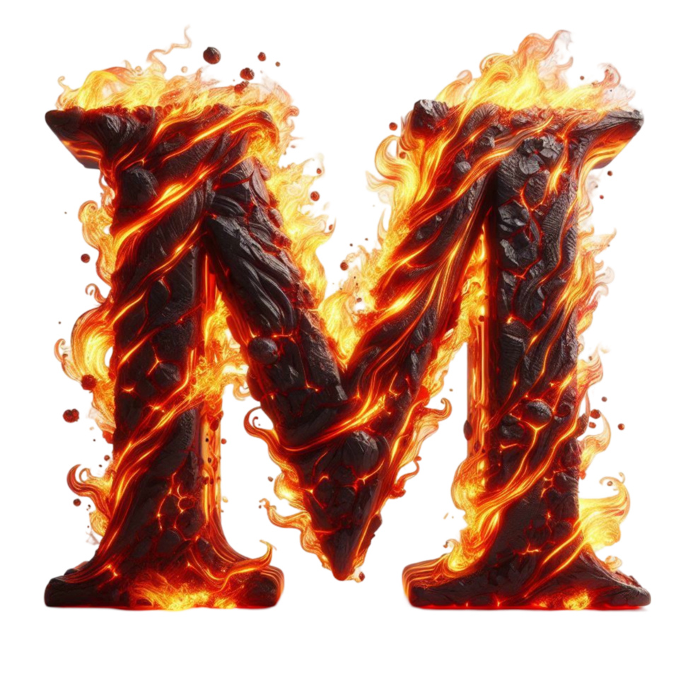 Burning Letter M with Fiery Glow png