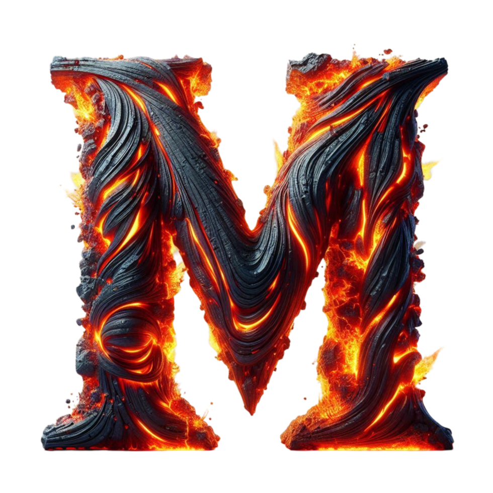 Fiery Letter M with Flames Effect png