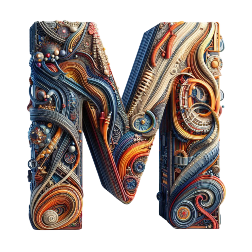 Letter M with Abstract Swirl Texture png
