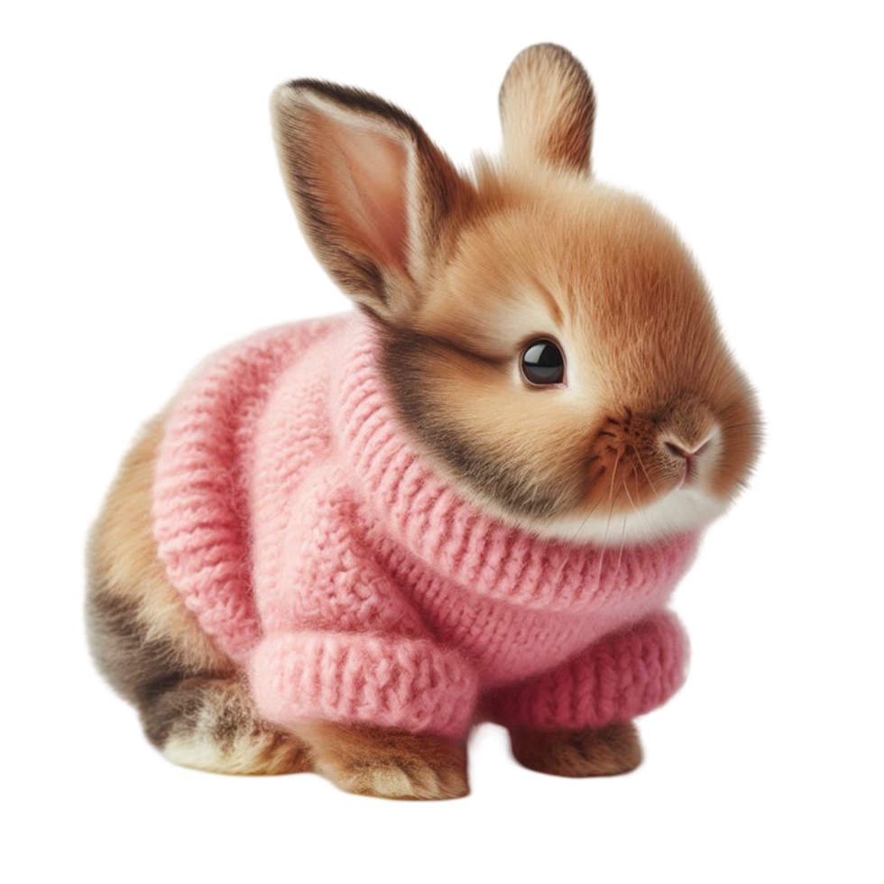 Cute Bunny Wearing a Pink Sweater png