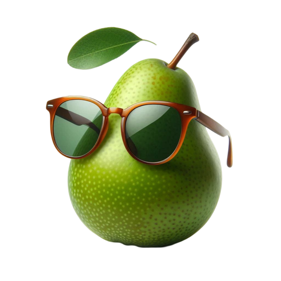 Green Pear with Sunglasses - Cool Fruit png
