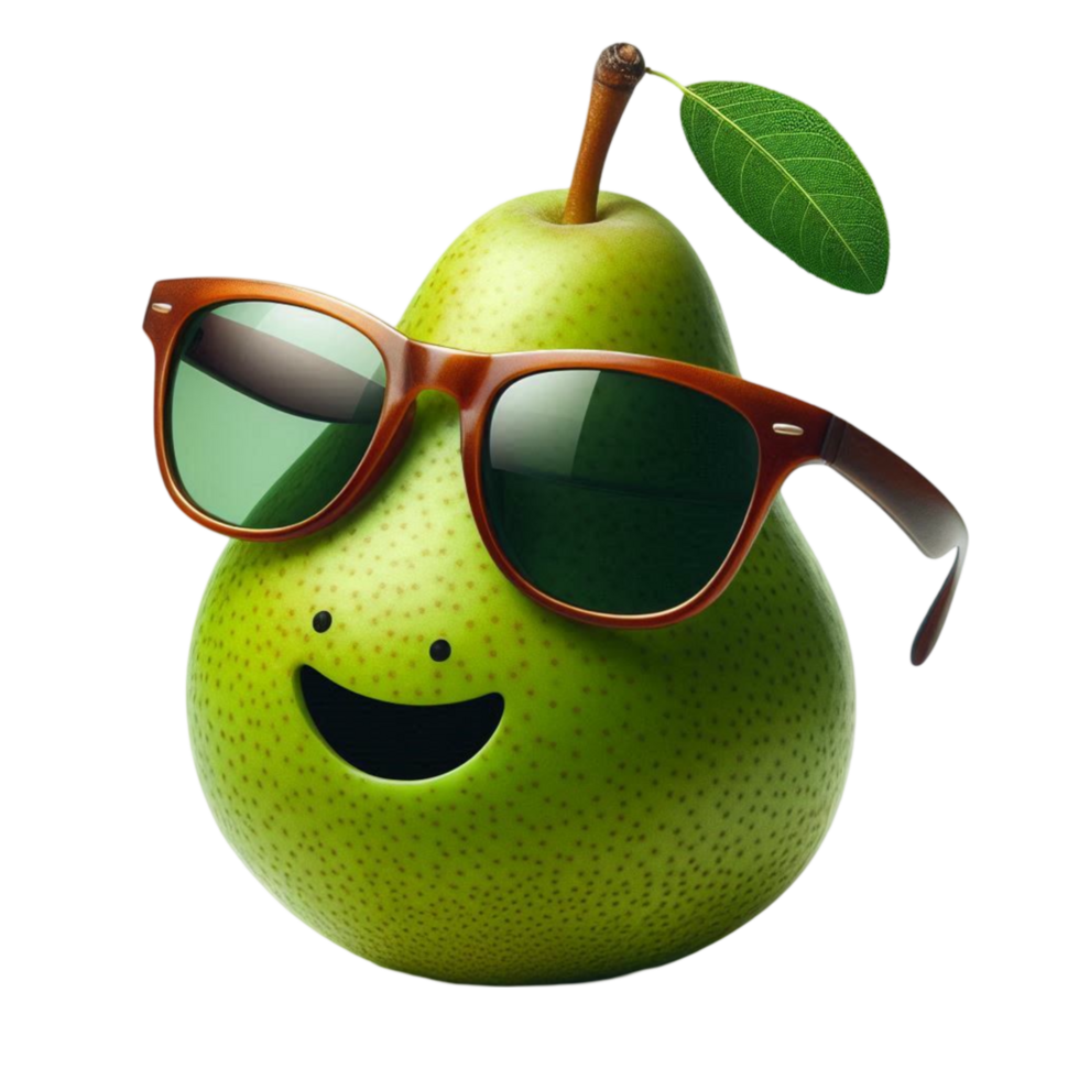 Smiling Pear with Sunglasses and Leaf Hat png