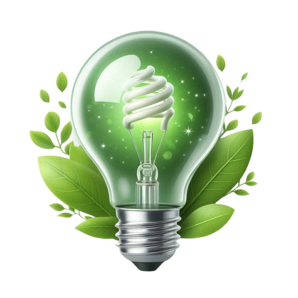 Bright Green LED Lightbulb with Leaves png