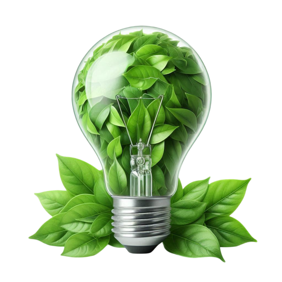 Green Lightbulb with Leaves png